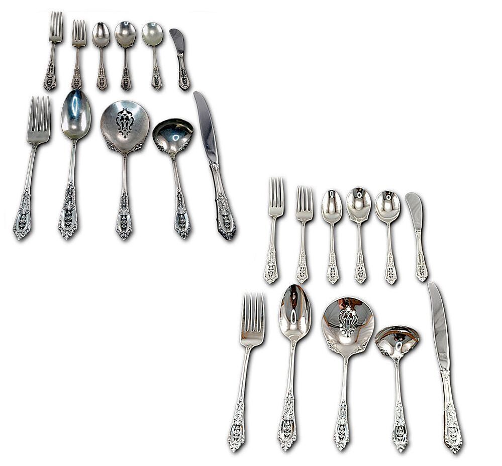 Silver flatware restoration before and after photos by Chelsea Plating Company.
